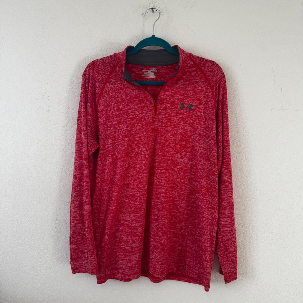Under Armour HeatGear Red Heathered Long Sleeve 1/4 Zip Loose Fit Men's M